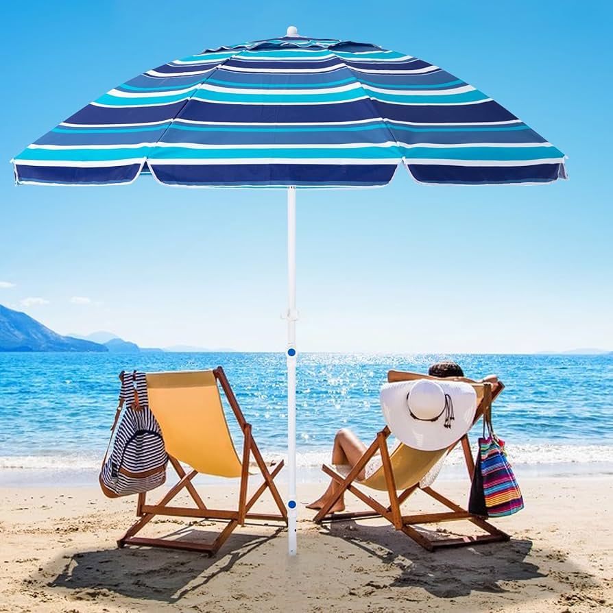 portable beach umbrella with UPF 50 canopy