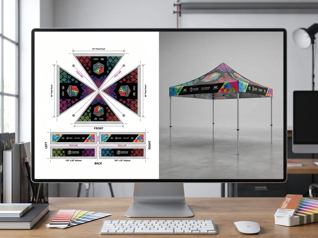 2D and 3D custom canopy tent printing proofs compared before approval